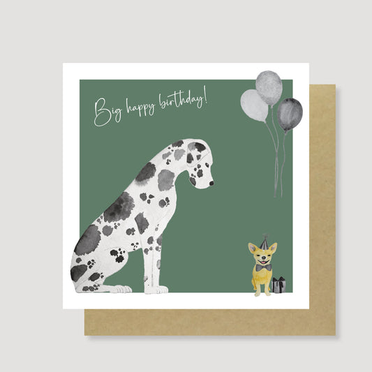 Big happy birthday Great Dane and Chihuahua card