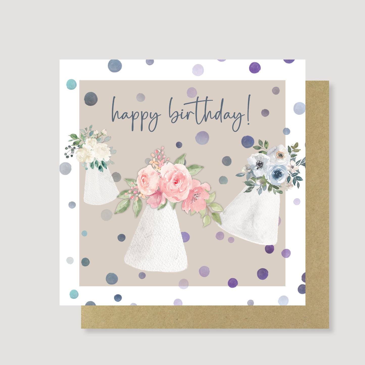 Floral party hats birthday card