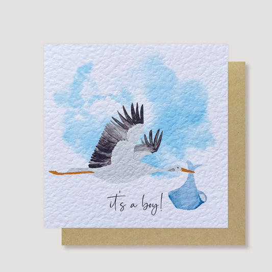Stork baby boy card