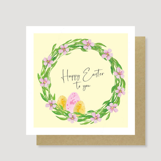 Pink and yellow wreath Easter card