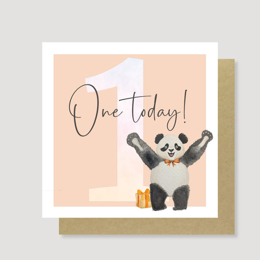 One today! Panda birthday card (Peach)