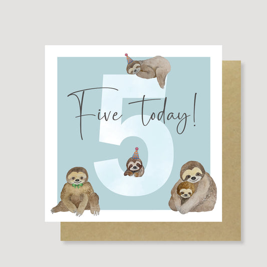 Five today! Sloth birthday card (Teal)
