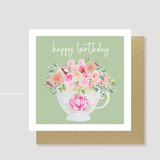 Floral teacup birthday card