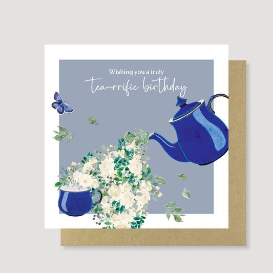 Blue teapot birthday card
